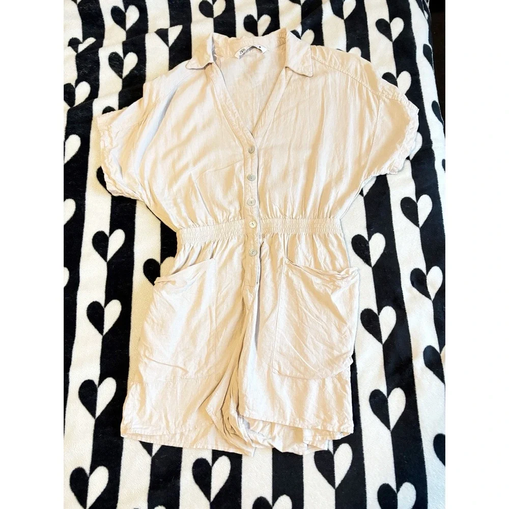 Zara Cream Linen Blend Romper Playsuit Size US Small